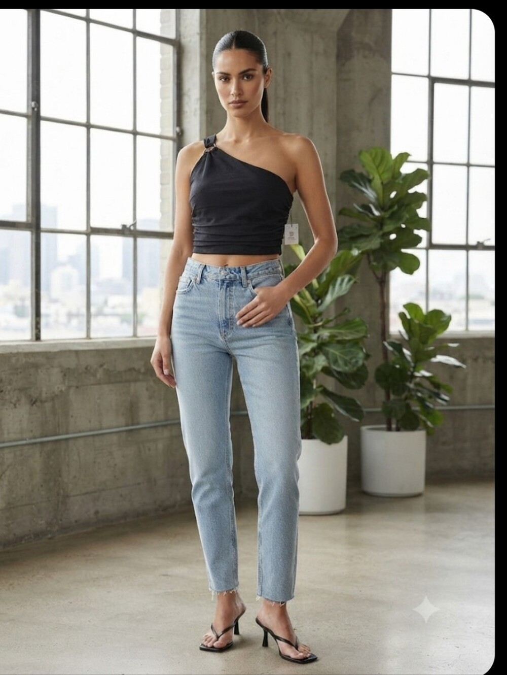 Zara Black One-Shoulder Cropped Top